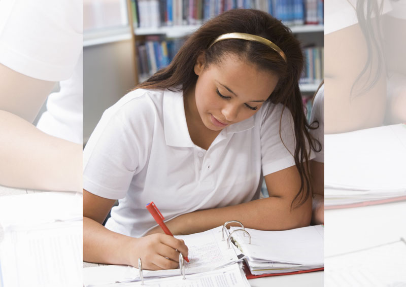 Image: a nursing student writing a term paper